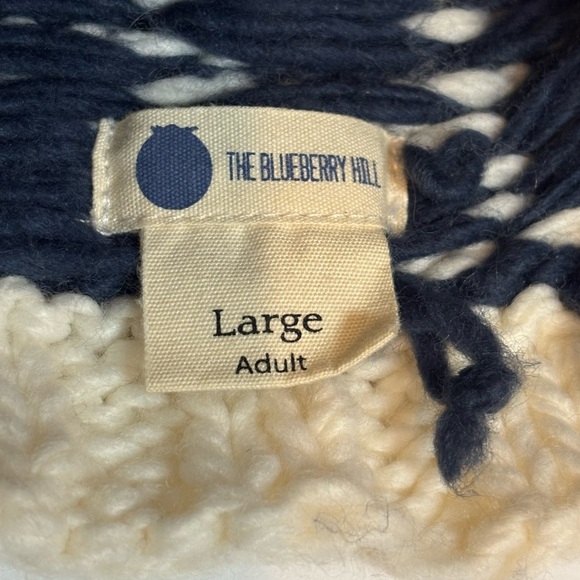 The Blueberry Hill Navy White Plaid Hand Knit Pom Beanie Hat L - Picture 5 of 5